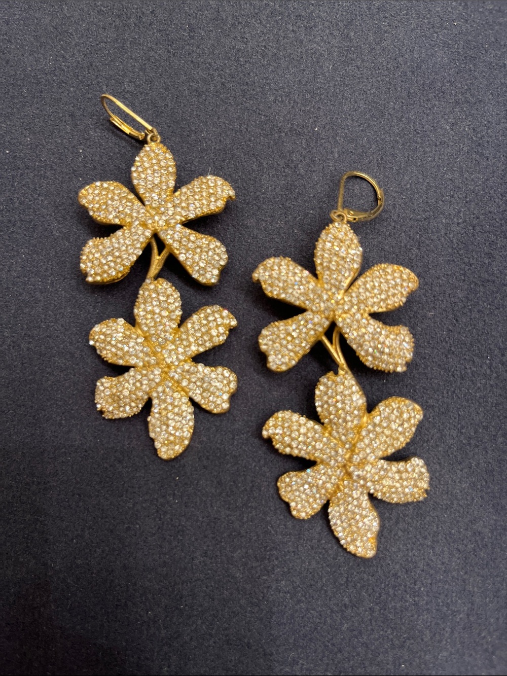 Vince Camuto Gold-Tone Pave Floral Double Drop Earrings